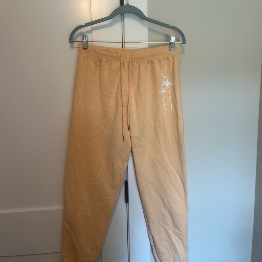 Beige Jogger Pants with Palm Tree Embroidery